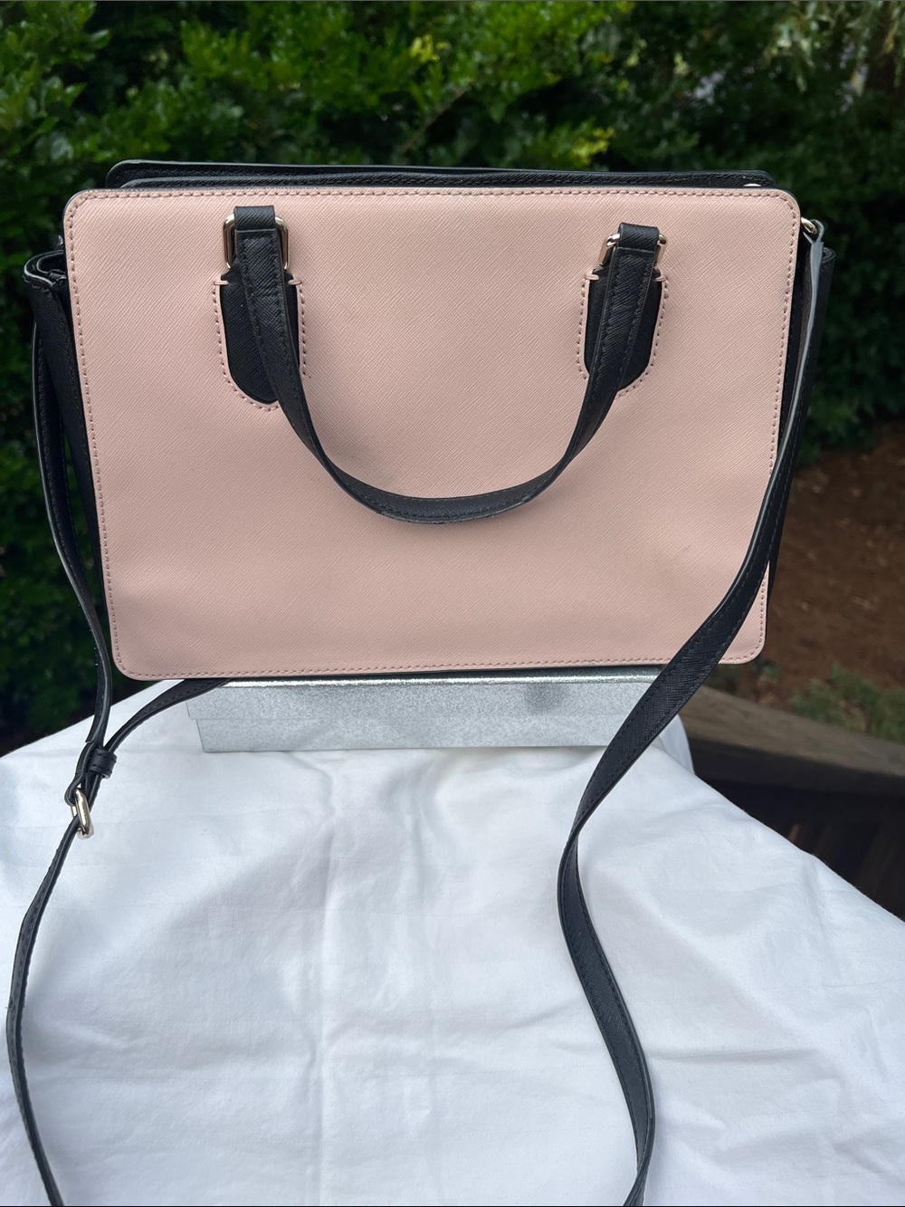 kate spade Pink and Black Saffiano Leather Satchel with Crossbody Strap - Picture 3 of 8